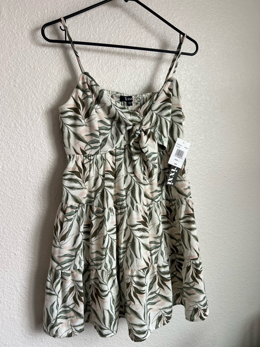 Trixxi Cream Mini Dress with Green Leaf Print